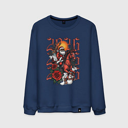 Свитшот хлопковый мужской Дед Мороз на красном коне 2026, цвет: тёмно-синий