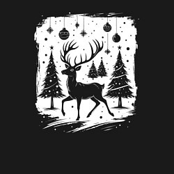 Свитшот хлопковый мужской Олень в новогоднем лесу, цвет: черный — фото 2