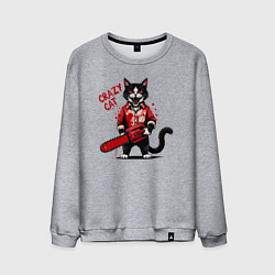 Мужской свитшот Злой кот с огромной бензопилой
