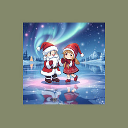 Свитшот хлопковый мужской Дед Мороз и Снегурочка: новогодний танец на льду, цвет: авокадо — фото 2