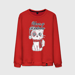 Свитшот хлопковый мужской Новогодний котик, цвет: красный