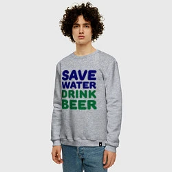 Свитшот хлопковый мужской Save water, цвет: меланж — фото 2