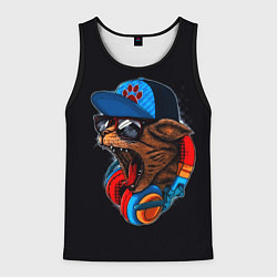 Мужская майка без рукавов Кот диджей тусовщик хипстер