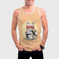Майка-безрукавка мужская Raccoon Love Coffee, цвет: 3D-белый — фото 2