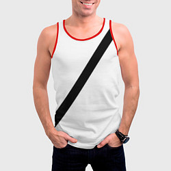 Майка-безрукавка мужская Ремень безопасности - черная полоса прикол на бело, цвет: 3D-красный — фото 2