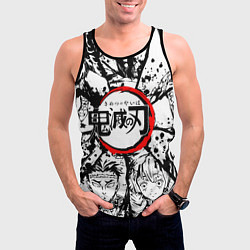 Майка-безрукавка мужская Kimetsu no yaiba чернобелый аниме коллаж, цвет: 3D-черный — фото 2