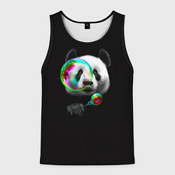 Майка-безрукавка мужская Панда и мыльный пузырь, цвет: 3D-черный