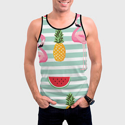 Майка-безрукавка мужская Фламинго и фрукты, цвет: 3D-черный — фото 2