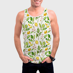 Майка-безрукавка мужская Летний узор лимон ветки листья, цвет: 3D-белый — фото 2