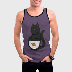 Майка-безрукавка мужская Довольный кот, цвет: 3D-черный — фото 2