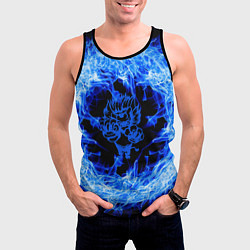 Майка-безрукавка мужская Лев в синем пламени, цвет: 3D-черный — фото 2