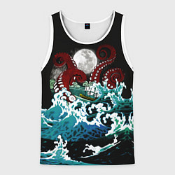 Майка-безрукавка мужская Корабль на Волнах Кракен, цвет: 3D-белый
