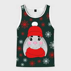 Майка-безрукавка мужская Зимний кролик и снежинки, цвет: 3D-белый