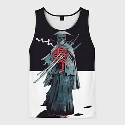 Майка-безрукавка мужская Скелет Самурай с трубкой на черно белом фоне, цвет: 3D-черный