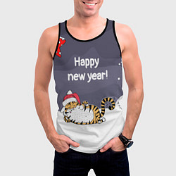 Майка-безрукавка мужская Happy New Year 2022 Тигр, цвет: 3D-черный — фото 2