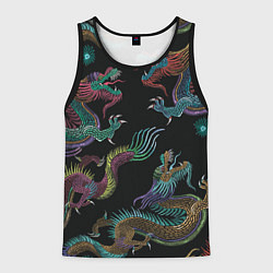 Майка-безрукавка мужская Цветные драконы, цвет: 3D-черный