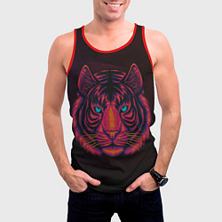 Майка-безрукавка мужская Тигр Tiger голова, цвет: 3D-красный — фото 2