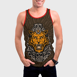 Майка-безрукавка мужская Тигр в треугольнике, цвет: 3D-красный — фото 2