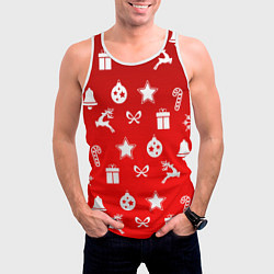 Майка-безрукавка мужская Новогодний узор красный градиент, цвет: 3D-белый — фото 2