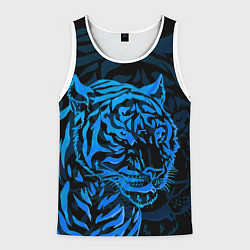 Майка-безрукавка мужская Голубой тигр Blue, цвет: 3D-белый