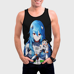 Майка-безрукавка мужская Рей Аянами с игрушкой Синдзи Евангелион, цвет: 3D-черный — фото 2