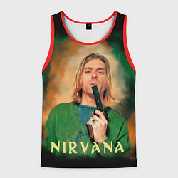 Майка-безрукавка мужская Nirvana - Kurt Cobain with a gun, цвет: 3D-красный
