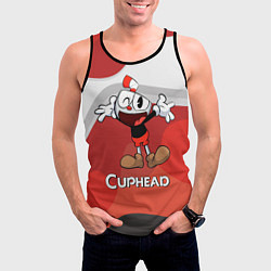 Майка-безрукавка мужская Cuphead веселая красная чашечка, цвет: 3D-черный — фото 2