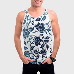 Майка-безрукавка мужская Гжелевые цветы, цвет: 3D-белый — фото 2