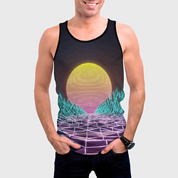 Майка-безрукавка мужская Vaporwave Закат солнца в горах Neon, цвет: 3D-черный — фото 2