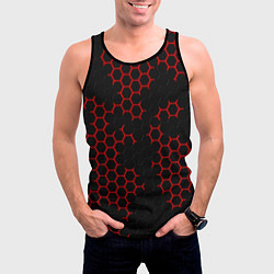 Майка-безрукавка мужская НАНОКОСТЮМ Black and Red Hexagon Гексагоны, цвет: 3D-черный — фото 2