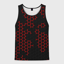 Майка-безрукавка мужская НАНОКОСТЮМ Black and Red Hexagon Гексагоны, цвет: 3D-черный