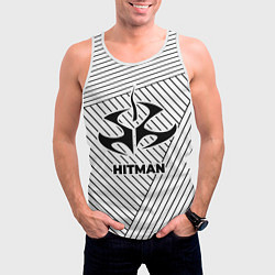 Майка-безрукавка мужская Символ Hitman на светлом фоне с полосами, цвет: 3D-белый — фото 2