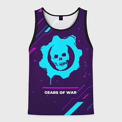 Майка-безрукавка мужская Символ Gears of War в неоновых цветах на темном фо, цвет: 3D-черный