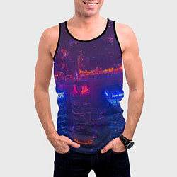 Майка-безрукавка мужская Неоновый город с высоты - Фиолетовый, цвет: 3D-черный — фото 2
