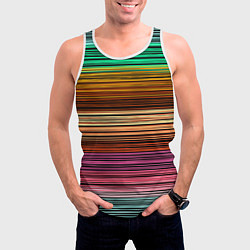 Майка-безрукавка мужская Multicolored thin stripes Разноцветные полосы, цвет: 3D-белый — фото 2