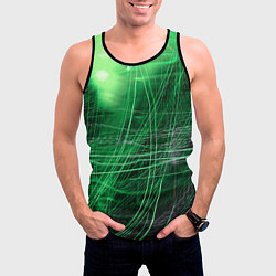 Майка-безрукавка мужская Неоновые волны и линии - Зелёный, цвет: 3D-черный — фото 2