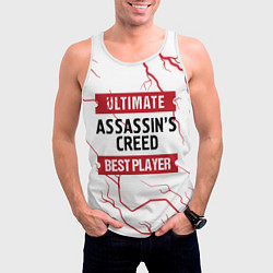 Майка-безрукавка мужская Assassins Creed: красные таблички Best Player и Ul, цвет: 3D-белый — фото 2
