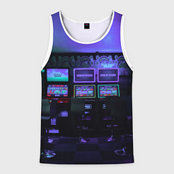 Майка-безрукавка мужская Неоновые игровые автоматы - Фиолетoвый, цвет: 3D-белый