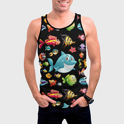 Майка-безрукавка мужская Прикольная акула и другие жители океана, цвет: 3D-черный — фото 2