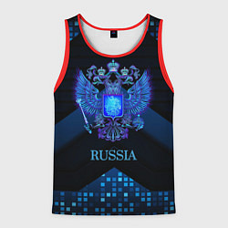 Мужская майка без рукавов Синий неоновый герб России