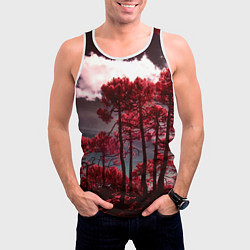 Майка-безрукавка мужская Абстрактные красные деревья и облака, цвет: 3D-белый — фото 2