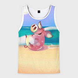 Майка-безрукавка мужская Свинка на пляже хохочет, цвет: 3D-белый