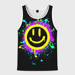 Мужская майка без рукавов Смайлик - неоновые брызги