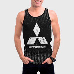 Майка-безрукавка мужская Mitsubishi с потертостями на темном фоне, цвет: 3D-черный — фото 2