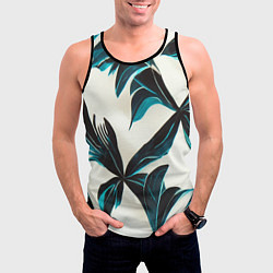 Майка-безрукавка мужская Листья тропические тёмно-синие, цвет: 3D-черный — фото 2