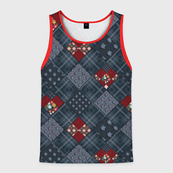 Майка-безрукавка мужская Red and blue denim patchwork, цвет: 3D-красный