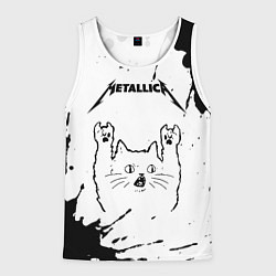 Майка-безрукавка мужская Metallica рок кот на светлом фоне, цвет: 3D-белый