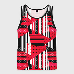 Майка-безрукавка мужская Красный, черный и белый горошек и полоска, пэчворк, цвет: 3D-черный