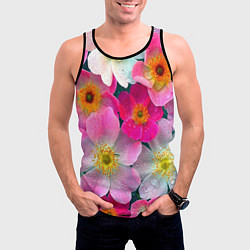 Майка-безрукавка мужская Сказочные разноцветные цветы, цвет: 3D-черный — фото 2