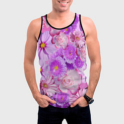 Майка-безрукавка мужская Фиолетовые и розовые цветы, цвет: 3D-черный — фото 2